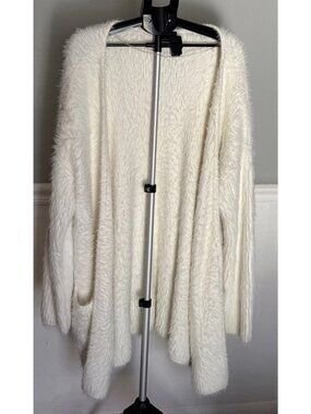 Sanctuary Womens 2X Cream Color Fuzzy Super Soft Long Open-Front Cardigan Jacket